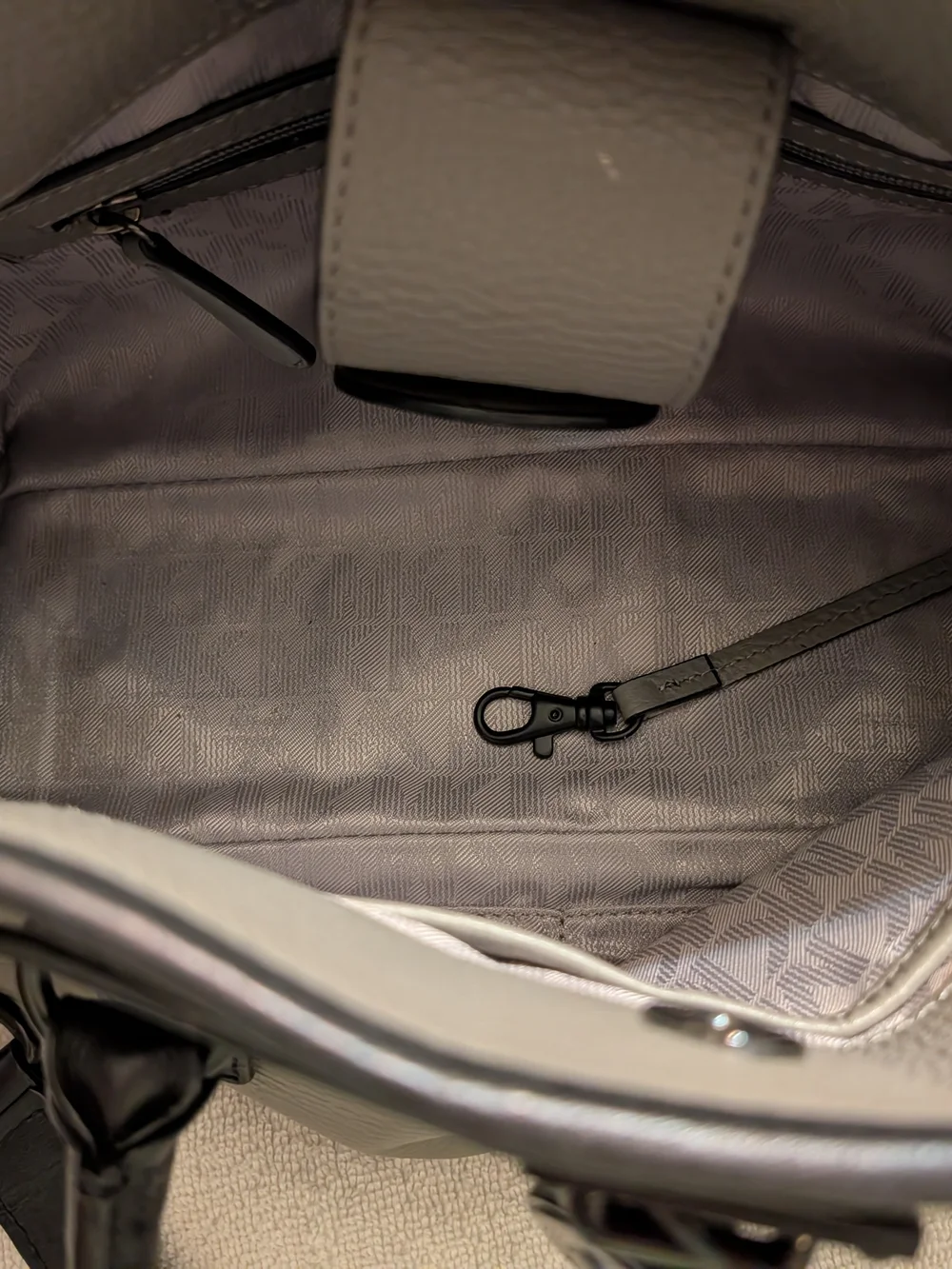 Michael Kors Gray and Black Leather Satchel with MK Medallion
